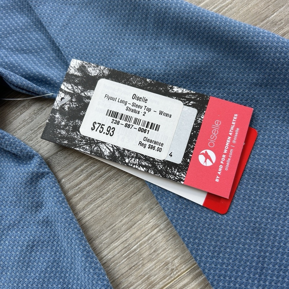 NWT Oiselle Size 2 Flyout Long-Sleeve Top Stratus Blue Thumbholes Polartec - Picture 2 of 11